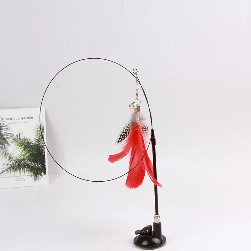 Interactive Cat Feather Wand Toy with Suction Base – 90cm | Pawvalo