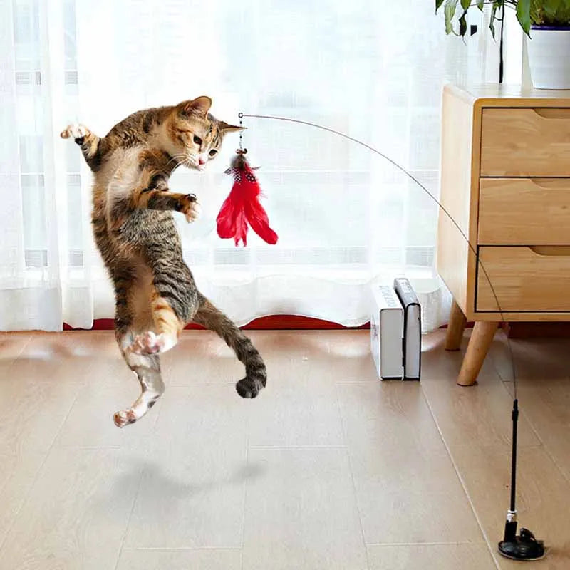 Interactive Cat Feather Wand Toy with Suction Base – 90cm | Pawvalo