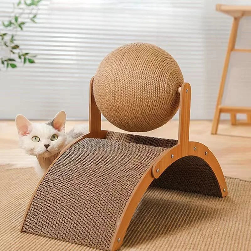 2-in-1 Cat Scratching Ball and Sisal Scratch Board – Wooden Cat Toy | Pawvalo