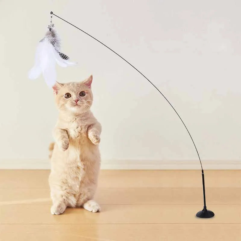 Interactive Cat Feather Wand Toy with Suction Base – 90cm | Pawvalo