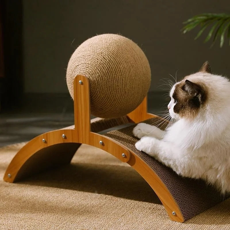 2-in-1 Cat Scratching Ball and Sisal Scratch Board – Wooden Cat Toy | Pawvalo