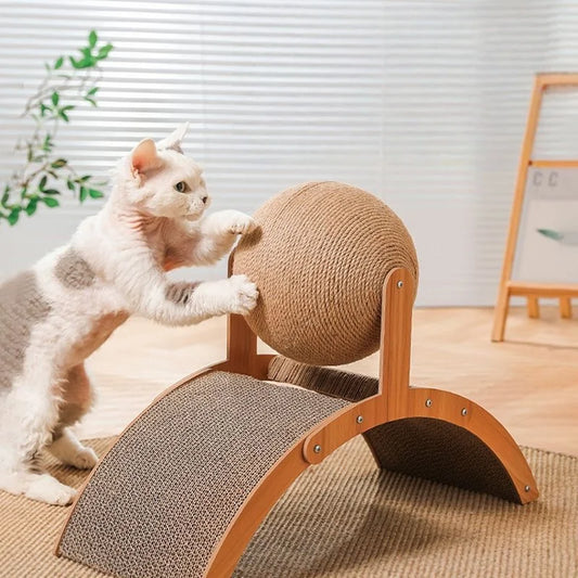 2-in-1 Cat Scratching Ball and Sisal Scratch Board – Wooden Cat Toy | Pawvalo