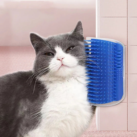 Corner Cat Self-Grooming Brush with Catnip Compartment – Wall-Mounted | Pawvalo