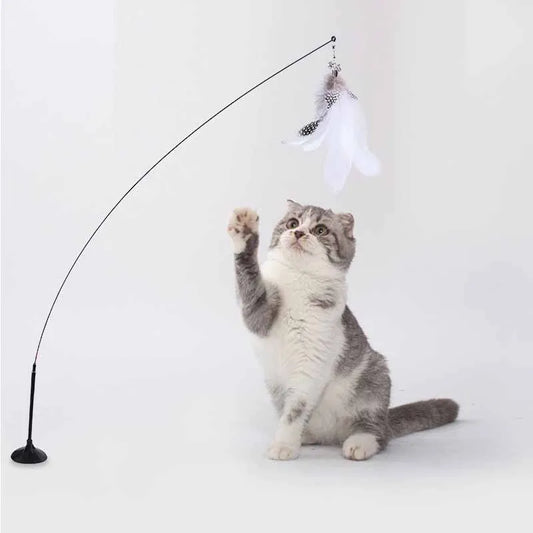 Interactive Cat Feather Wand Toy with Suction Base – 90cm | Pawvalo